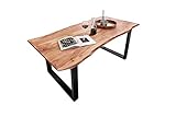 SAM Esszimmertisch 180x90 cm Quinn, echte Baumkante, naturfarben, massiver Esstisch aus Akazienholz, Metallbeine Schwarz, Baumkantentisch, FSC® 100% Zertifiziert