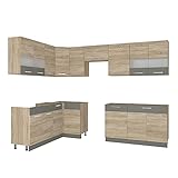 NJDT Küche L-Form 180 X 290 cm Küchenzeile Einbauküche Sonoma Eiche