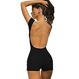 BKEPDY Jumpsuit Damen Kurz Sommer Jumpsuits für Damen Outfits Leggings Tights Jumpsuit Damen Elegant Stretch Rückenfrei Romper Playsuit U-Ausschnitt Eng Anliegend Bodysuit Women (Schwarz S)