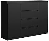 meble masztalerz Kommode Schwarz Matt mit 4 Schubladen und 2 Türen 140 cm, Sideboard Wohnzimmer, Schlafzimmer H: 101,5 cm, B: 138,6 cm, T: 39 cm Kommode mit Schubladen, Schubladenschrank