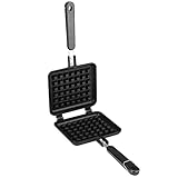 HOHXFYP Doppelseitiges Waffeleisen, 5,5 Zoll Quadratische, Antihaftbeschichtete Aluminium Waffeleisenform mit Wärmeisoliertem Griff, Vorgebrannte Herdplatte Aus Aluminiumguss, Schwarz