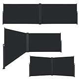 YZNAHRE Doppel-Seitenmarkise Ausziehbar Seitenwandmarkise, 180x600cm Sichtschutz Markise, UV-Schutz Wasserbeständig Sichtschutzwand für Balkon Garten und Terrasse, Anthrazit