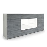 Vladon Sideboard Rova, Kommode mit 4 Türen und 4 Schubladen, Weiß matt/Avola-Anthrazit/Weiß Hochglanz (166 x 72 x 35 cm)