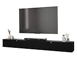 Mirjan24 Wohnwand hängend Kirtan Slim Valdi VIII, Anbauwand, Schrankwand, Fernsehwand, Wohnzimmerschrank, im Set 2X TV Lowboard hängend (Schwarz/Schwarz + Gold Griffe)