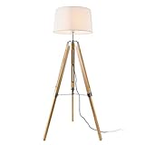 lux.pro Stehleuchte Karlsbad Stehlampe 1xE27 3-Fuß-Leuchte 145cm Tripod-Standleuchte mit Stoffschirm Weiß - Holz Hell