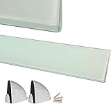 Euro Tische Glas Wandregal 50x17.8cm Badregal, Glas Regal für Badezimmer, Duschregal mit 6mm ESG Sicherheitsglas and Metallhaltern Montiert, Verschiedene Größen (Weiß)