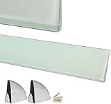 Euro Tische Glas Wandregal 50x17.8cm Badregal, Glas Regal für Badezimmer, Duschregal mit 6mm ESG Sicherheitsglas and Metallhaltern Montiert, Verschiedene Größen (Weiß)