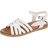 Journee Collection Kimmie Damen-Sandale mit veganem Lederkorb, Webdetails und Schnallenverschluss, Weiss/opulenter Garten, 39 EU