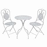 Wakects Bistro-Set 3-teiliges Tisch-Set mit 2 Balkonstühlen, Gartenmöbel-Set aus Metall für Balkon, Veranda, Terrasse, Hof, Pool und Bar, Vintage-Stil, Weiß Grau