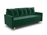 Schlafsofa Rico - Couch mit Schlaffunktion Sofa mit Bettkasten Bettfunktion Bettsofa Skandinavisch Polstergarnitur Bonell-Ferderkern Velours (Grün (Kronos 19))