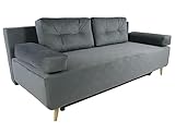 Schlafsofa mit Bettkasten 147x56 cm (Liegefläche 190 x 137 cm) – mit Armlehnen, Zwei Kissen – Stoff: Geflecht, Farbe Blau – Sofa 3 Sitzer, leicht abwischbar, für Wohnzimmer/Gästezimmer