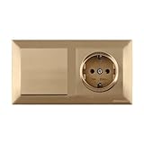 Mutlusan CANDELA Set: Lichtschalter/Ausschalter/Schalter und Steckdose mit Rahmen - Unterputz, Einbau - Gold, goldfarben, Messing, Bronze, Kupfer