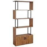 Mendler Bücherregal HWC-A27, Regal Standregal Raumteiler Wohnregal, Staufach mit Tür 183x80cm 3D-Struktur Wildeiche-Optik