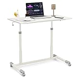 COSTWAY Computertisch höhenverstellbar von 70-107cm, Schreibtisch Mobile mit Rollen, Rollentisch Laptoptisch mit 2 Bremsen, Notebooktisch (Weiß)