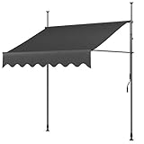 Klemmmarkise Balkonmarkise Sonnenschutz mit Handkurbel, UV-beständig höhenverstellbar, aus Metall und Polyester, ohne Bohren, 300 x 120cm, Grau