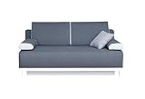 Sofa mit Schlaffunktion und Bettkasten, Couch für Wohnzimmer, Schlafsofa Federkern Sofagarnitur Polstersofa Wohnlandschaft mit Bettfunktion - Tina (Grau+Weiß)