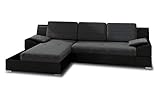 Ecksofa Aldo mit Glasregal, Couchgarnitur mit Bettfunktion und Bettkasten, Sofagarnitur, Couch mit Schlaffunktion, Big Sofa (Schwarz + Graphit (Soft 011 + Inari 94), Ecksofa Links)