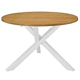 vidaXL Gummiholz Massivholz Esstisch Esszimmertisch Küchentisch Speisetisch Holztisch Tisch Esszimmer Küche Weiß Braun 120x75 cm MDF Rund