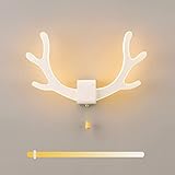 ANKBOY LED Wandlampe Schlafzimmer mit Zugschalter, Nachttisch Wandleuchte mit 3 Lichtfarben Einstellbar, 16W Moderne Wandbeleuchtung aus Metall und Acryl Lampenschirm Geweih Deko, Weiß