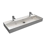 Aqua Bagno | Doppelwaschbecken weiß, Loft Air Design, Modernes Keramik Waschbecken, Waschtisch eckig | 1212 x 466 mm