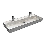 Aqua Bagno | Doppelwaschbecken weiß, Loft Air Design, Modernes Keramik Waschbecken, Waschtisch eckig | 1212 x 466 mm