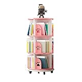 WHDNIOSS Um 360° drehbares Bücherregal, Kinderbücherregal, wecken das Interesse der Kinder am Lesen, mehrschichtiges Bücherregal mit Rollen (Color : Pink, Size : 50.5 * 97cm)