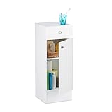 Relaxdays Badschrank Holz, kleiner Badezimmerschrank mit Schublade, Lamellen Design, HBT: 80 x 30,5 x 30,5 cm, weiß