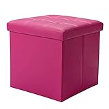 Möbel Praktischer Leder-Fußhocker Klappbarer Aufbewahrungshocker Polsterhocker Fußstütze Faltbare Würfelbox Einzelsitz for Wohnzimmer und Schlafzimmer Max. 100 kg (Color : Rose Red)