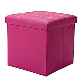 Möbel Praktischer Leder-Fußhocker Klappbarer Aufbewahrungshocker Polsterhocker Fußstütze Faltbare Würfelbox Einzelsitz for Wohnzimmer und Schlafzimmer Max. 100 kg (Color : Rose Red)