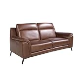 Angel Cerda, 3-Sitzer-Sofa, mit echtem Leder, Farbe Braun, freistehende Relax-Mechanismen, Füße aus Edelstahl, verdunkelt