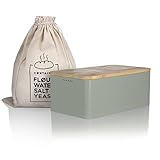 LARS NYSØM Brotkasten I Brotbox aus Metall mit Brotsack aus Leinen für langanhaltende Frische I Brotdose mit hochwertigem Bambusdeckel verwendbar als Schneidebrett I 34x18.5x13.5cm