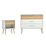 fangqi Schlafzimmer-Set, (3-St) Schubladenkommode mit 2er Nachttisch+1er Kommode, FSC®-zertifiziertem, Sideboard Highboard für Schlafzimmer & alle Wohnräume -Weiß