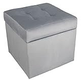 postergaleria Polsterhocker, 45x45 cm, Farbe Grau – weicher Sitz, aufklappbar mit Stauraum (50l) hält Einer Belastung von bis zu 100 kg Stand, Velours – Hocker für Wohnzimmer, Schlafzimmer, Diele