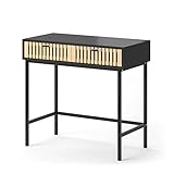 Vicco Schreibtisch Bamboo 80x75 cm, kompakter Computertisch mit Bambus-Fronten