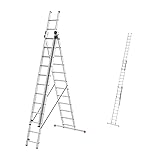 Hailo HobbyStep combi 3-in-1 Alu-Kombileiter | 3 x 12 profilierte Sprossen bis 150 kg | Anlegeleiter, Schiebeleiter und Bockleiter in einem | inkl. Alu Einhängetritt | Made in Germany | silber