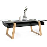 bonVIVO Couchtisch schwarz mit Glas Holz Materialmix - Beistelltisch, Sideboard, Wohnzimmertisch - Modern Minimalistisch - Stilvoller Glastisch für Wohnzimmer, Schlafzimmer, Diele