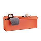 Relaxdays Faltbare Sitzbank HxBxT 38 x 114 x 38 cm, XL Kunstleder Sitztruhe, Aufbewahrungsbox mit Stauraum, Orange