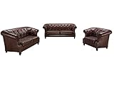Vente-unique - Chesterfield-Sofa, 3 + 2 + 1-Sitzer, Mikrofaser, Antik-Lederoptik, Braun