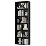 FirFurd Bücherregal, Holzregal mit 6 Fächern, Regale, Bücherschrank, Aufbewahrungsregal für Wohnzimmer, Arbeitszimmer, aus Holz, 180 x 60 x 23,5 cm, Schwarz