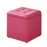 Möbel PU-Kunstleder-Aufbewahrungshocker, praktischer gepolsterter Fußhocker, Pouffe for Wohnzimmer, Schlafzimmer, Einzelhocker, Sitzwürfel, max. 150 kg (Color : Pink, Size : 40X40X40CM)