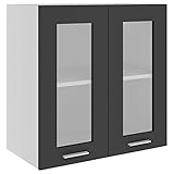 vidaXL Hängeglasschrank 2 Regalböden Hängeschrank Einbauküche Küchenzeile Küchenmöbel Oberschrank Küchenschrank Grau 60x31x60cm Holzwerkstoff