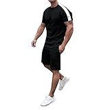 Weise Anzug 146 Männer Sommer Frühling und Sommer Gestreifte Quadrate Trainingsanzug 2-teilige Outfits Kurzarm T-Shirts und Shorts Jogging-Sets Sportlicher Sportanzug Sweatsuits Anzug Stretch