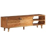 Lowboard mit 2 Türen und 2 offene Fächer, TV Schrank TV Board TV Bank Fernsehtisch Fernsehschrank Medienkonsole für Wohnzimmer, Unterhaltungsraum, Honigfarbenes Finish 140x30x40 cm