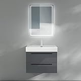 Mai & Mai® Badmöbelset Komplett Set Waschbeckenunterschrank 60cm, Softclose Unterschrank in Anthrazit, mit Waschschbecken aus Mineralguss Quadratto