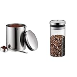 WMF Kaffeedose mit Kaffeelöffel Kult Cromargan Edelstahl rostfrei mattiert 500g & Vorratsdose 1 l Depot Glas spülmaschinengeeignet