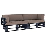 JUNZAI 2-Sitzer-Palettensofa mit Kissen, Balkon Möbel, Gartensofa, Gartenlounge, Garten Möbel, Loungemöbel Balkon, Outdoor Lounge, Sitzecke Garten, Schwarz Kiefer Imprägniert