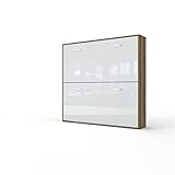 INVENTO Aufklapp Hochbett - Wandschrankbett - 90 x 200 cm (2X) - Hochbett für Gästezimmer - Wohnzimmer - Schlafzimmer (Eiche Country/Weiß Glanz)