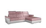 MOEBLO Ecksofa mit Schlaffunktion mit Bettkasten Couch L-Form Polstergarnitur Wohnlandschaft Polstersofa mit Ottomane Couchgranitur - TINOS (Rosa+Weiß (Omega 91 +Soft 17), Ecksofa Rechts)