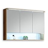BEST Spiegelschrank Bad mit LED-Beleuchtung in Wildeiche Optik - Badezimmerspiegel Schrank mit viel Stauraum - 99 x 70 x 23 cm (B/H/T)