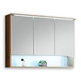 BEST Spiegelschrank Bad mit LED-Beleuchtung in Wildeiche Optik - Badezimmerspiegel Schrank mit viel Stauraum - 99 x 70 x 23 cm (B/H/T)